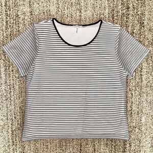Calvin Klein Women's Sheer Stripe Short Sleeve Top Shirt Black White XL